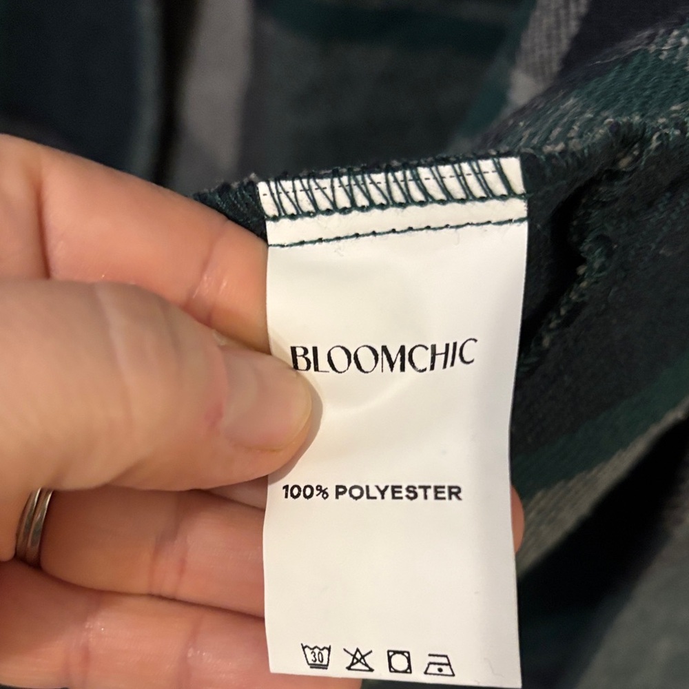 Bloomchic Green/Navy/Gray Plaid Flannel Vest Jacket - Picture 7 of 9